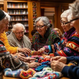 Elderly people enjoying crafts together